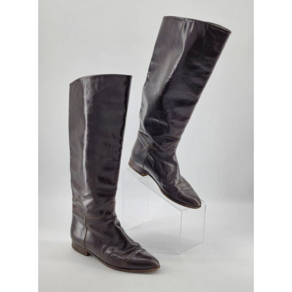 Vero Cuoio Women's Pull On Leather Knee High Riding Boots Brown Made In Italy 7M